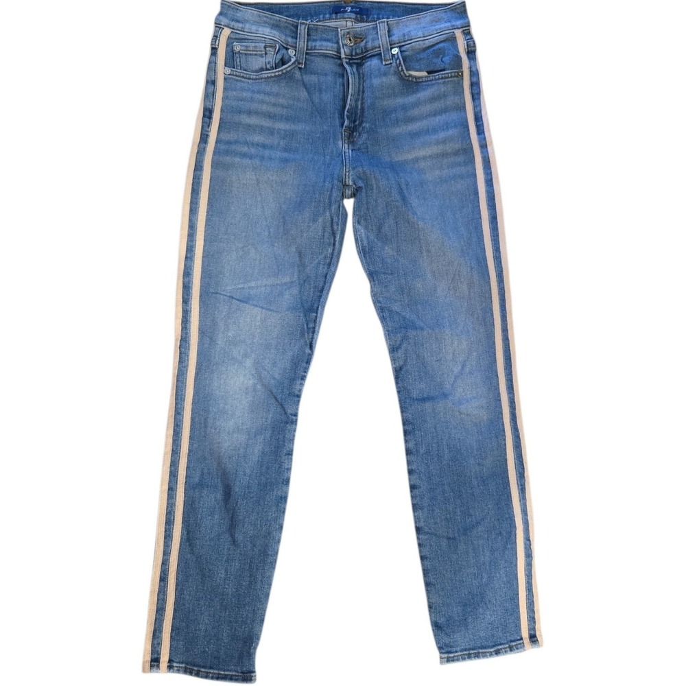 7 For All Mankind Women's Skinny Jeans Size 27 Blue Pink Side Stripe Denim